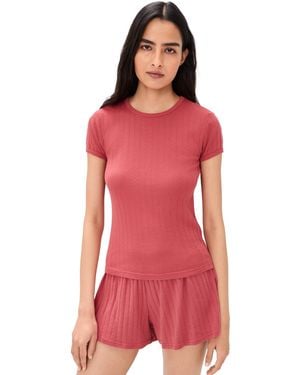 DONNI. The Pointelle Baby Tee - Red