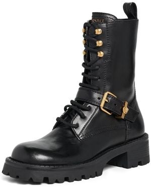 Versace Calf Leather Booties - Black