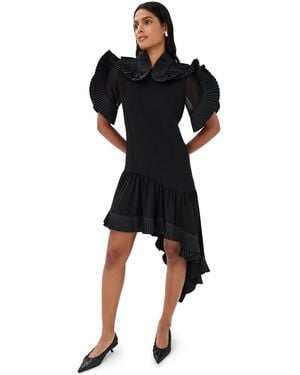 Co. Asymmetric Pleated Georgette Dress - Black
