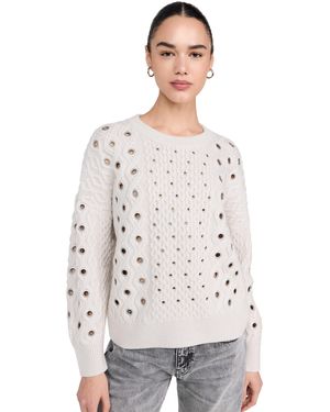Rag & Bone Kat Grommet Cable Crew Pullover - White