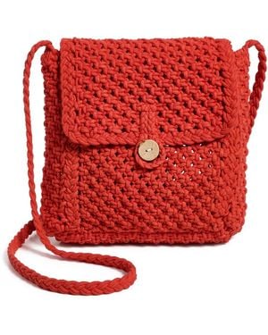 Faherty Macrame Crossbody Flap Bag - Red