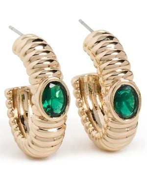 Ettika Ribbed Emerald Large Hoops - Green