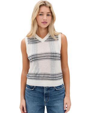 Vince Plaid V Neck Vest - Black