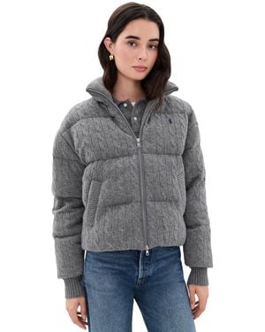 Polo Ralph Lauren Cable Knit Wool Cashmere Puffer Jacket - Black