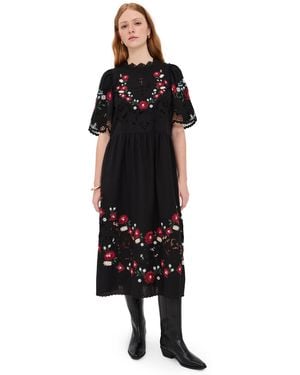 Sea Rosaline Embroidery Midi Dress - Black