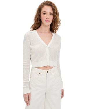 Enza Costa Linen Open Knit Cropped V Neck Cardigan - White