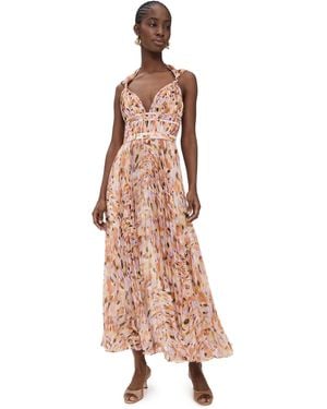 AMUR Neve Pleated Chiffon Dress - Natural