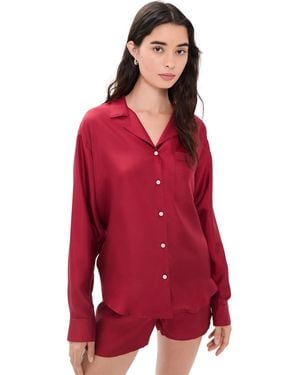 Comme Si Notched Collar Long Sleeve Shirt - Red