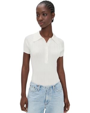 Fleur du Mal Rib Polo Thong Bodysuit - White