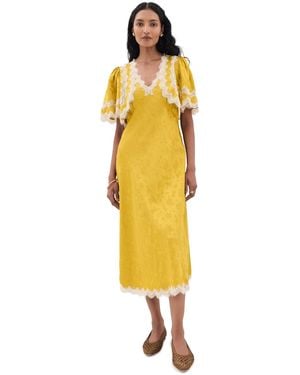 Sea Shay Lace Cape Midi Dress - Yellow