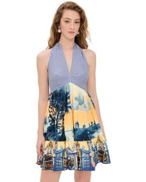 CAMILLA Ruffle Hem Halter Mini Dress - Blue