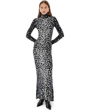 Brandon Maxwell The Camille Hand Printed Cashmere Turtleneck Dress - Black