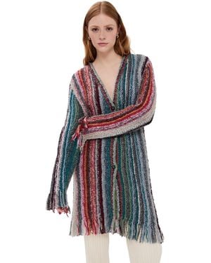 The Elder Statesman Mixed Fringe Cardigan - Red