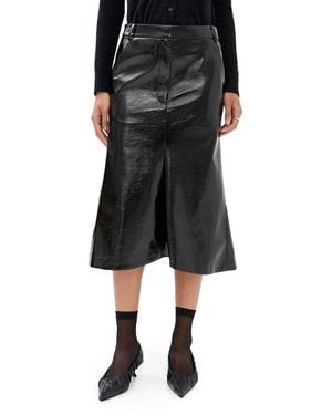 Tibi Faux Patent Leather Sculpted Silke Skirt - Black