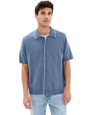 NN07 Nolan Button Down Sweater Polo - Blue