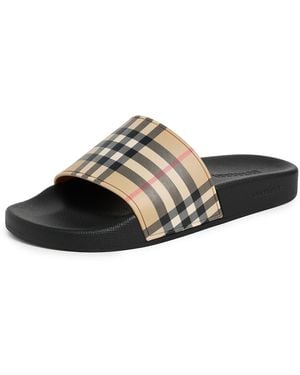 Burberry Furley Check Slide Sandals - Black