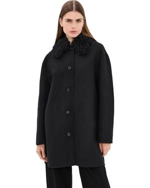 Another Tomorrow Fur Collar Balmacaan Coat - Black