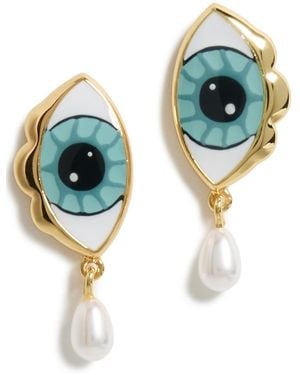 Lele Sadoughi Evil Eye Pearl Drop Earrings - Blue