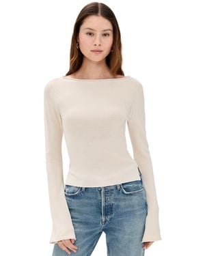 GOOD AMERICAN Stretch Rib Knit Boatneck Top - Blue