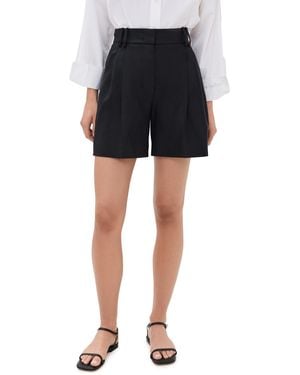 Another Tomorrow Solid Linen Pleated Shorts - Black
