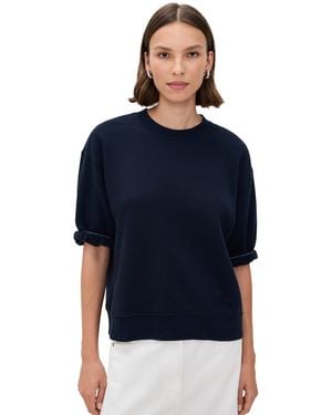 PERFECTWHITETEE Rebecca French Terry 3/4 Puff Sleeve Sweatshirt - Blue