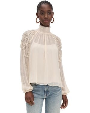 Ulla Johnson Magdalena Silk Smocked Long Sleeve Blouse - Blue