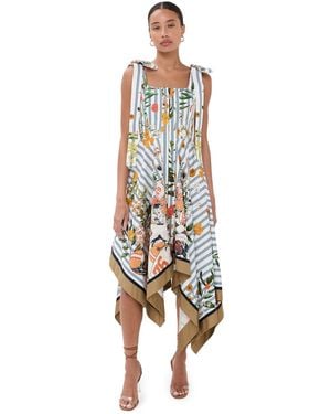 Monse Shoulder Ties Printed Midi Dress - White