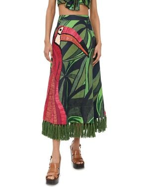 FARM Rio Coconut Tree Flow Embroidered Skirt - Green