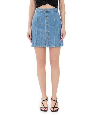 L'Agence Phia Seamed Button Mini Skirt - Blue