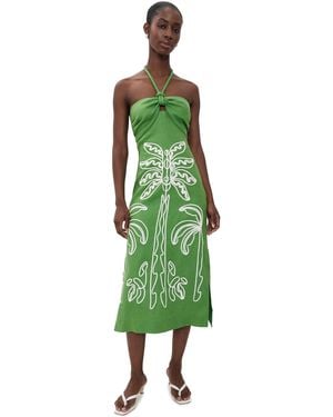 FARM Rio Palm Tree Midi Dress - Green