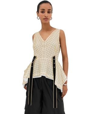 3.1 Phillip Lim Plaid Organza V Neck Flounce Top - Black