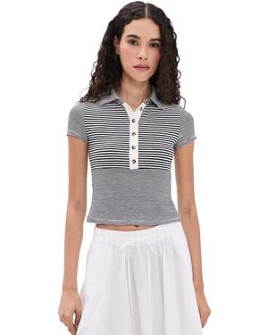 Rag & Bone The Knit Button Stripe Polo Tee - Black