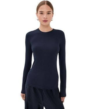 Tibi Circular Ribbed Crew Neck Pullover T-Shirt - Blue