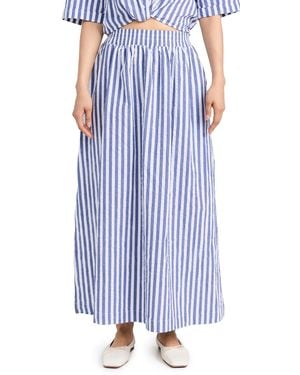 Stateside Puckered Stripe Double Slit Maxi Skirt - Blue