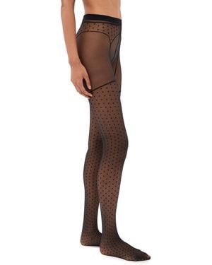 Wolford Dotted Garter Belt Tights - Black
