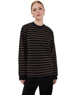 Tibi Striped Perfect Tee Crew Neck - Black