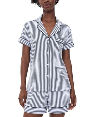 Petite Plume French Ticking Shorts Pajama Set - White