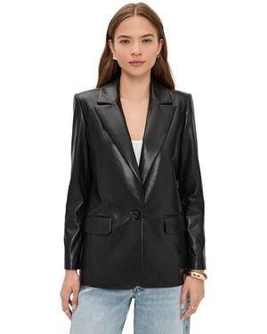 Alice + Olivia Denny Faux Leather Notch Collar Blazer - Black