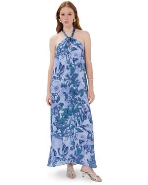 Jonathan Simkhai Ayra Halter Neck Ruched Maxi Dress - Blue