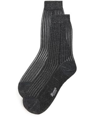 Stems Fine Ribbed Metallic Crew Socks - Black