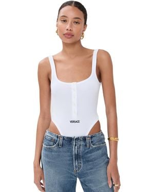 Versace Tex Queen Rib Tank Thong Bodysuit - Blue