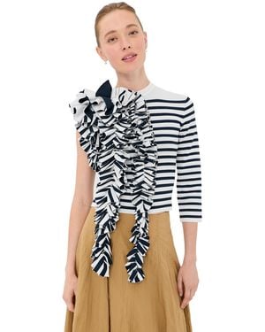 A.W.A.K.E. MODE A. W.A. K.E. Mode Fitted Knit Top With Ruffles - Black