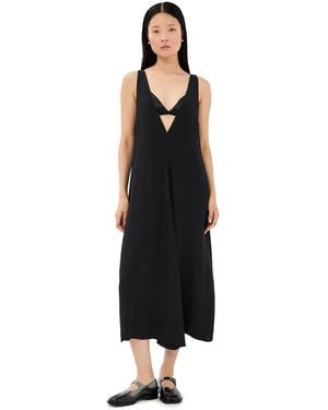 Tibi 4 Ply Silk V Neck Dress With Bra - Black