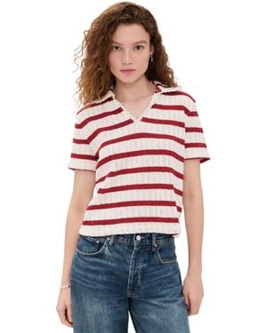 Madewell Crochet Knit V Neck Sweater Tee - Red