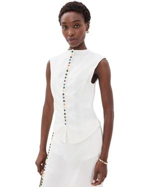 YELLOW THE LABEL Quinn Linen Top - White