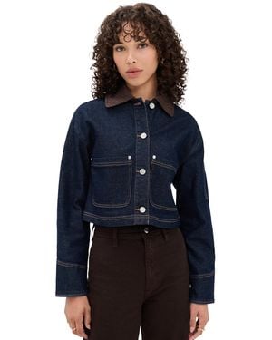 Avec Les Filles Combo Collar Crop Trucker Jacket - Blue