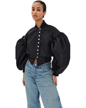 Marques'Almeida Duchesse Satin Fitted Bomber Jacket With Puff Volume Sleeves - Blue