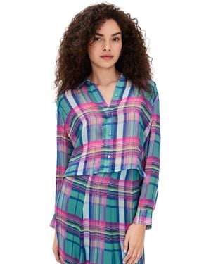 L'Agence Cosette Crop High Low Shirt - Blue