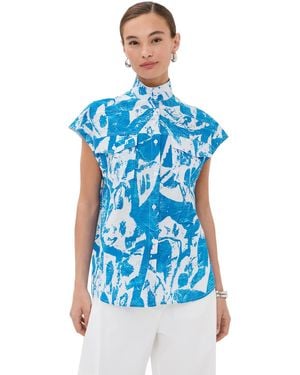 Stella Jean Short Sleeve Button Up Top - Blue