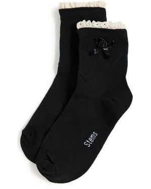 Stems 90S Flower And Bow Crew Socks - Black